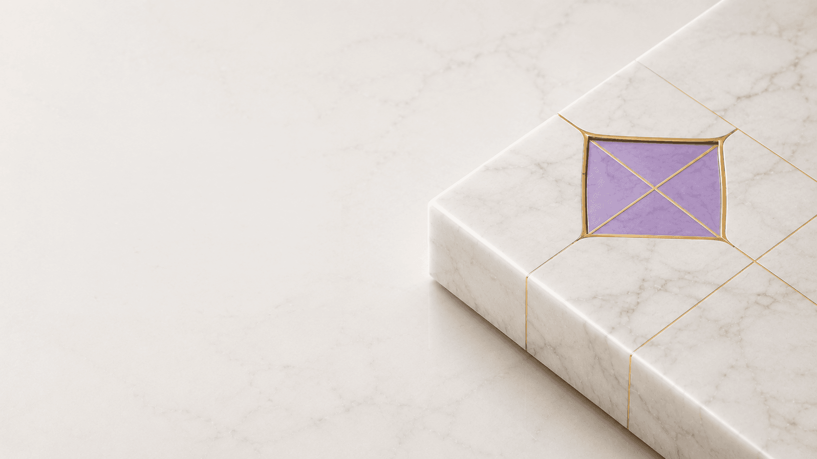 Marble tile corner with lavender diamond inlay